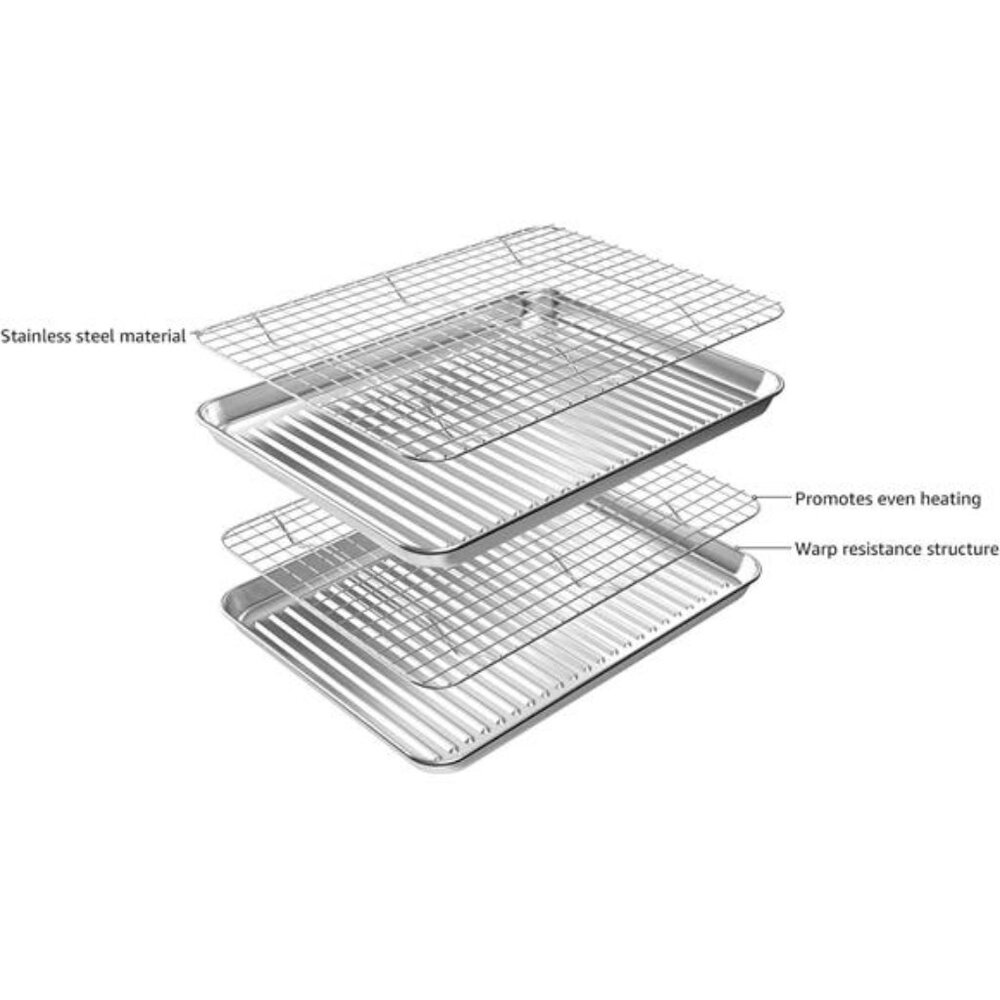 ROTTAY Baking Sheet with Rack Set (2 Pans + 2 Racks), Stainless Steel Cookie - Picture 4 of 16